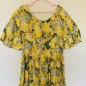 Lemon Yellow Dress w/ Flowers